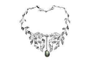 Dauf & Pede - Halssmykke af palladium med 21 brillanter (i alt 2.97 carat) og en stor Tahiti kulturperle